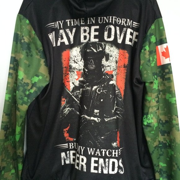 Canadian Army My Watch Never Ends Mens Hooded Pullover XL Black Long Sleeve - Picture 3 of 7
